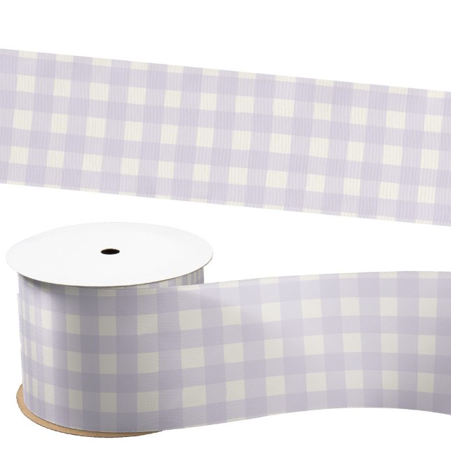 Ruban En Satin en vichy Vérifier Pastel Lilac Crème pourpre (Hand drawn gingham check pastel lilac purple and cream ribbon)