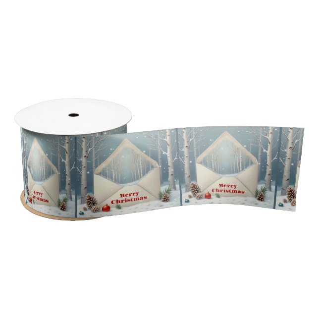 Ruban En Satin Enveloppe de Noël avec des bouleaux (Bobine)