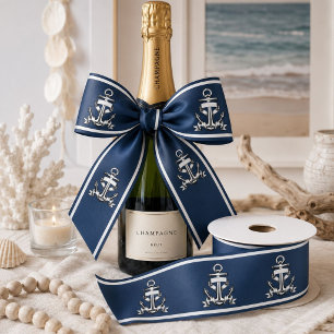 Ruban En Satin Eté Nautique Plage Marine Bleu Ancre navire