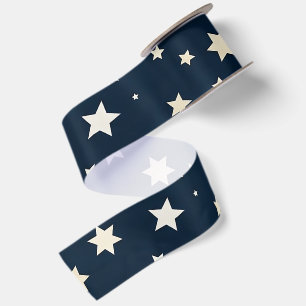 Ruban En Satin Étoiles blanches patriotiques sur fond bleu marine