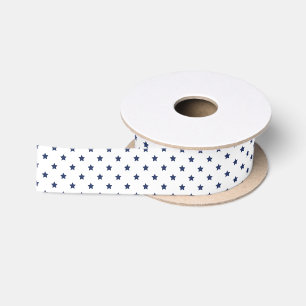 Ruban En Satin Étoiles Classiques Bleu Marine - Blanc