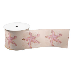 Ruban En Satin Étoiles de mer et corail motif pastel rose