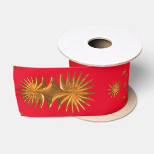 Ruban En Satin étoiles d'or fractal, arrière - plan rouge