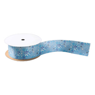 Ruban En Satin Étoiles et flocons de neige bleu et blanc complex