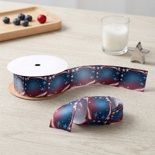 Ruban En Satin Étoiles Patriotiques Américain Vintage Rouge Blanc
