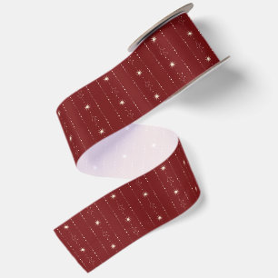 Ruban En Satin Étoiles Rouges Et Crème Joyeux Noël