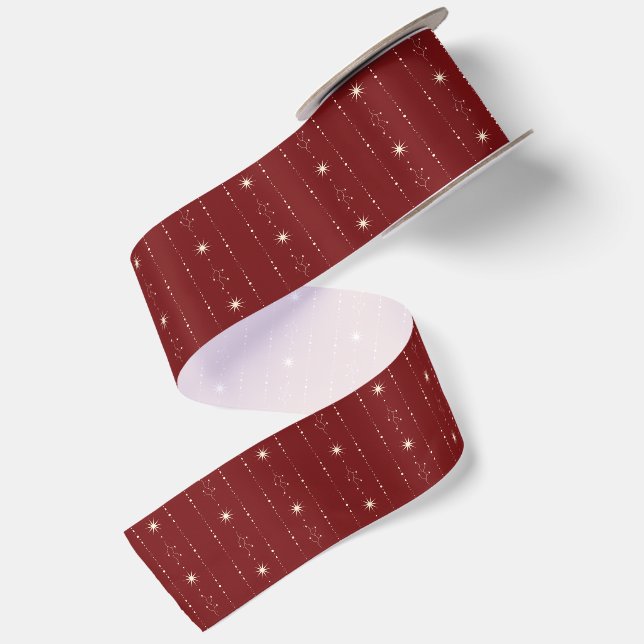 Ruban En Satin Étoiles Rouges Et Crème Joyeux Noël (Dos)