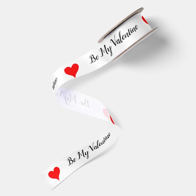 Ruban En Satin Être Ma Saint-Valentin Cœurs Rouges  (Dos)