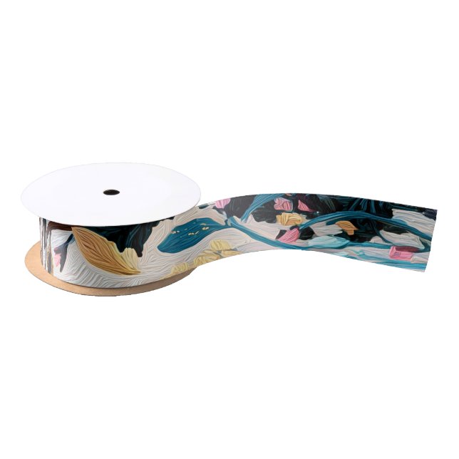 Ruban En Satin Event Ribbon | Blue & Gold Botanical Celebration W (Bobine)
