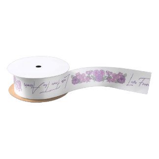 Ruban En Satin Faire-part de mariage Lilac & Fleurs Roses