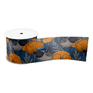 Ruban En Satin Fairy wrens et orange poppy flowers
