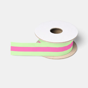 Ruban En Satin Fait-main Rayure et Fond de Couleur - Celery Rose