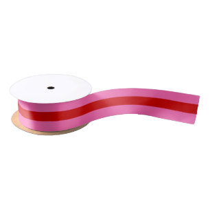 Ruban En Satin Fait maison - Rayures et couleur de fond - Rose ro