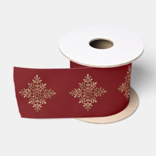 Ruban En Satin Fausse flocon de neige en feuille d'or sur fond ro