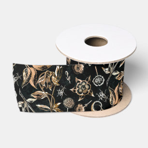 Ruban En Satin Faux Gold Beetles Fleurs Feuilles Fruits cerise