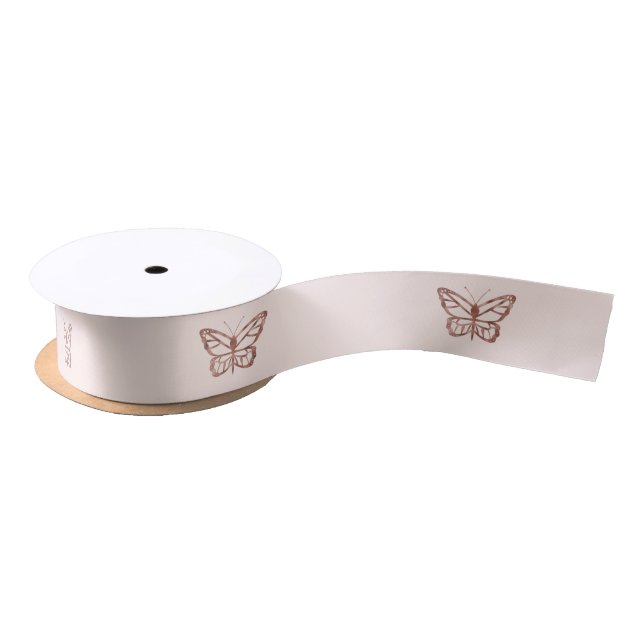 Ruban En Satin Faux Rose Gold Foil ressemble à un papillon rose (Bobine)