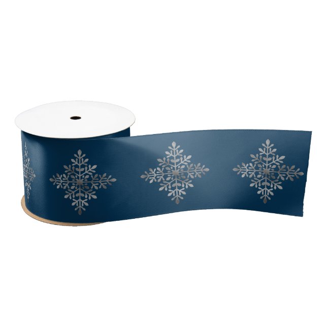 Ruban En Satin Faux Silver Foil Flèche De Neige Sur Bleu (Pas Vér (Bobine)
