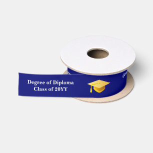 Ruban En Satin Félicitations Diplômé Casquette Diplôme Blanc Bleu