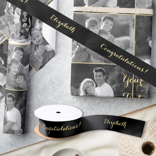 Ruban En Satin Félicitations élégantes Graduation Black Faux Gold