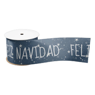 Ruban En Satin FELIZ NAVIDAD Texte avec étoiles