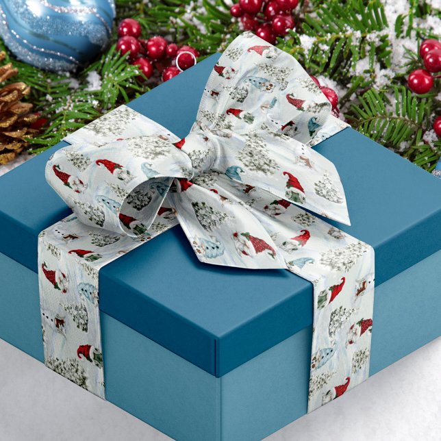 Ruban En Satin Festif Noël Gnomes mignonne Aquarelle (Créateur téléchargé)