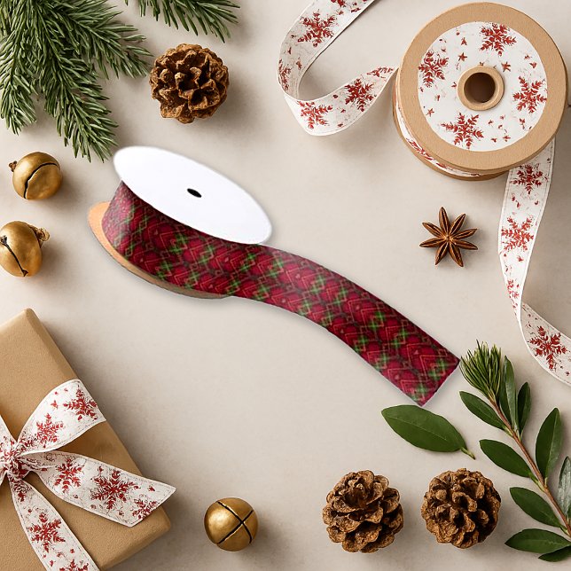 Ruban En Satin Festif Rouge Vert Jacquard Plaid Motif vacances (Créateur téléchargé)