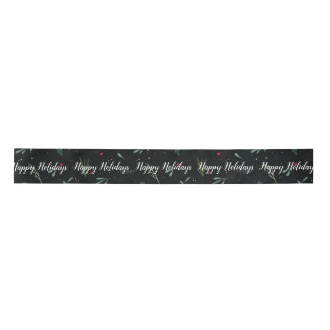 Ruban En Satin Festive Feuilles Berries Botanique (Devant)