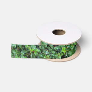 Ruban En Satin Festive Green et Red Holly Berry motif