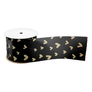 Ruban En Satin Festive Holiday Black Gold Hearts Satin Ribbon