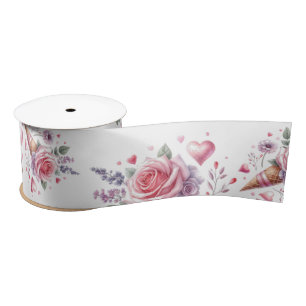 Ruban En Satin Fête des mariées de crème glacée à l'aquarelle