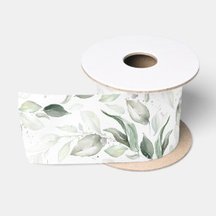 Ruban En Satin Feuillage argenté printanier élégant blanc