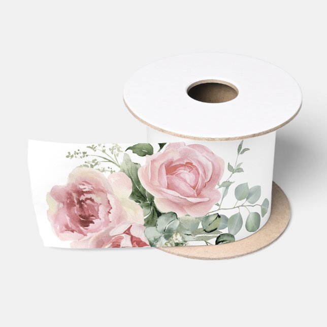 Ruban En Satin Feuillage de rose rose botanique (Bobine)