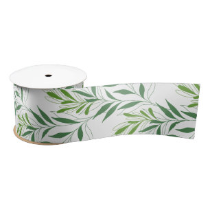 Ruban En Satin Feuillage De Verdure Motif Élégant Vert Et Blanc