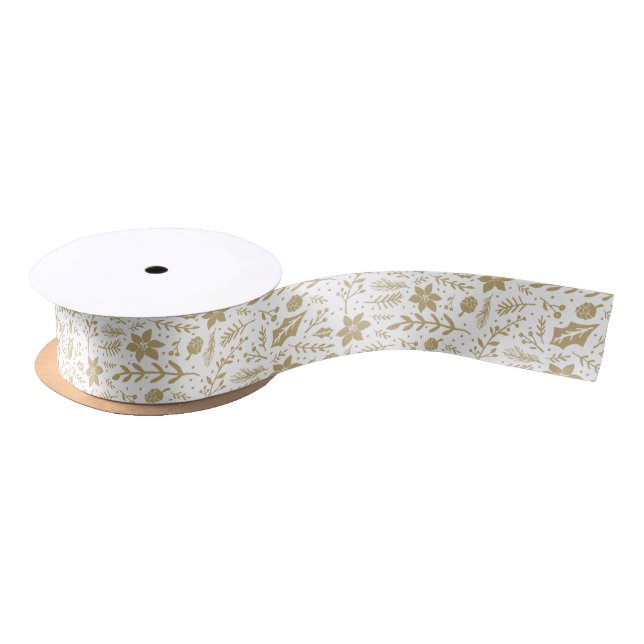 Ruban En Satin Feuillage d'hiver or (Bobine)