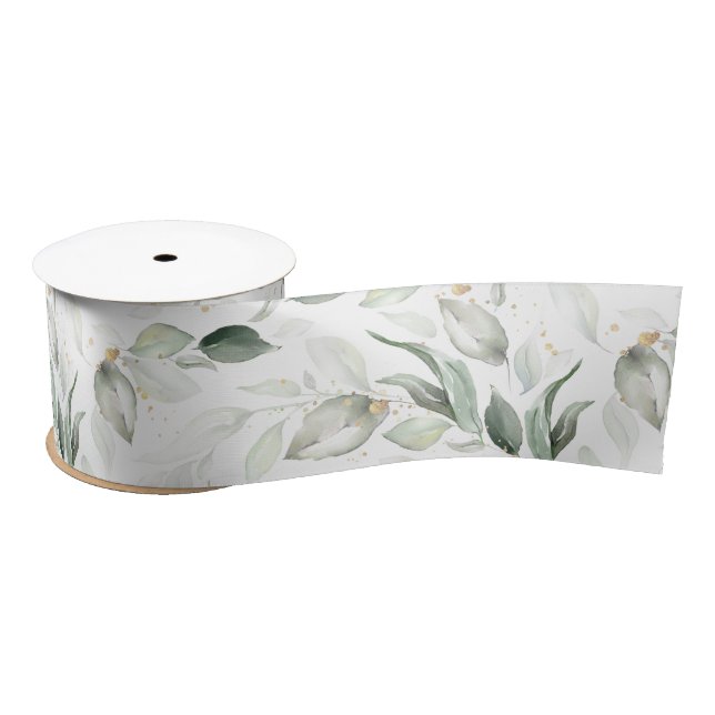 Ruban En Satin Feuillage élégant de verdure dorée blanc (Bobine)