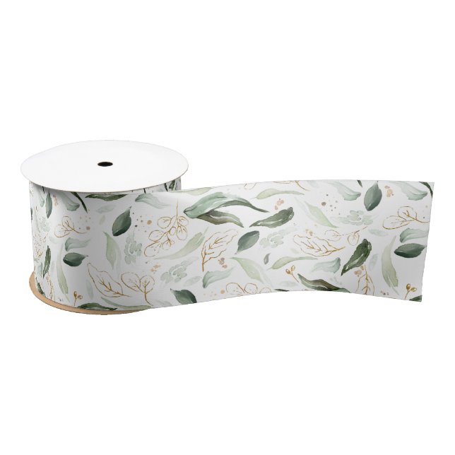 Ruban En Satin Feuillage élégant de verdure dorée de printemps bl (Bobine)