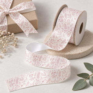 Ruban En Satin Feuillage hivernal rustique-chic Rose poudrée Ivoi