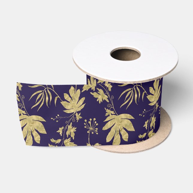 Ruban En Satin Feuille d'Or Navy Blanc  Vert Printemps Enterremen (Bobine)