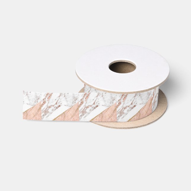 Ruban En Satin Feuille d'or rose au-dessus de marbre (Bobine)