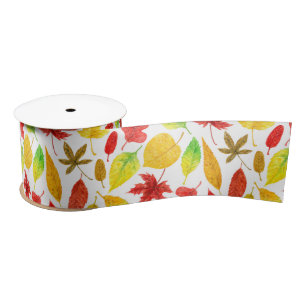 Ruban En Satin Feuilles d'automne blanc