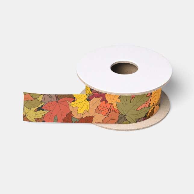 Ruban En Satin Feuilles d'automne colorées (Bobine)