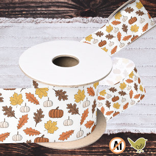 Ruban En Satin Feuilles d'automne et citrouilles