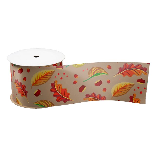Ruban En Satin Feuilles d'automne Noix châtaignes Motif Élégant a (Bobine)