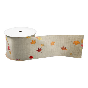 Ruban En Satin Feuilles D'Automne Sur Burlap