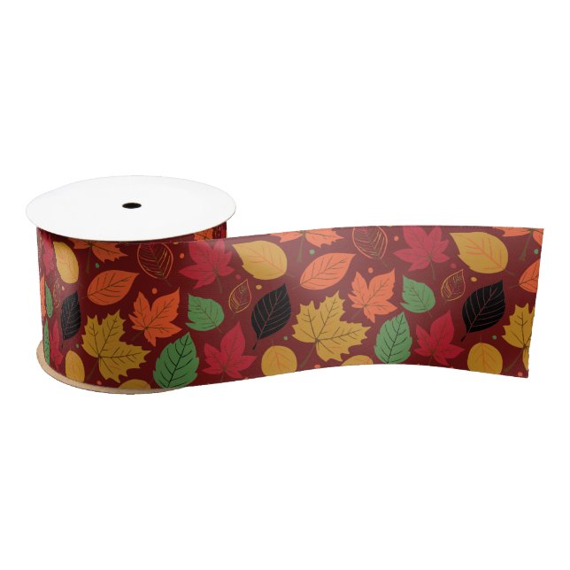 Ruban En Satin Feuilles d'automne Vibrantes Motif Multi-Couleurs (Bobine)