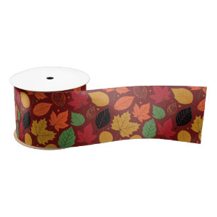 Ruban En Satin Feuilles d'automne vibrantes Motif multicolores