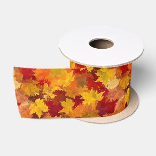 Ruban En Satin Feuilles de chute d'aquarelle - Vintage Motif d'au