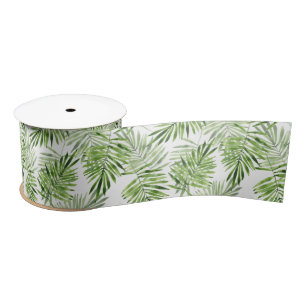 Ruban En Satin feuilles de palmiers verts. motif aquarelle