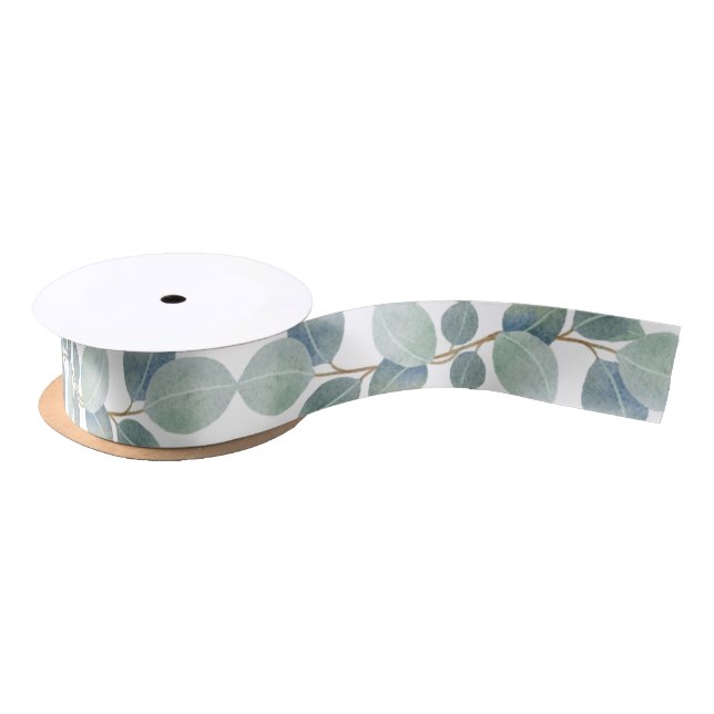 Ruban En Satin Feuilles d'eucalyptus botaniques  (Bobine)