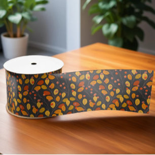 Ruban En Satin Feuilles et baies d'automne